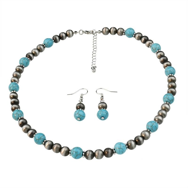 Women Vintage Ethnic Handmade Beaded Necklace Earrings Jewelry Set